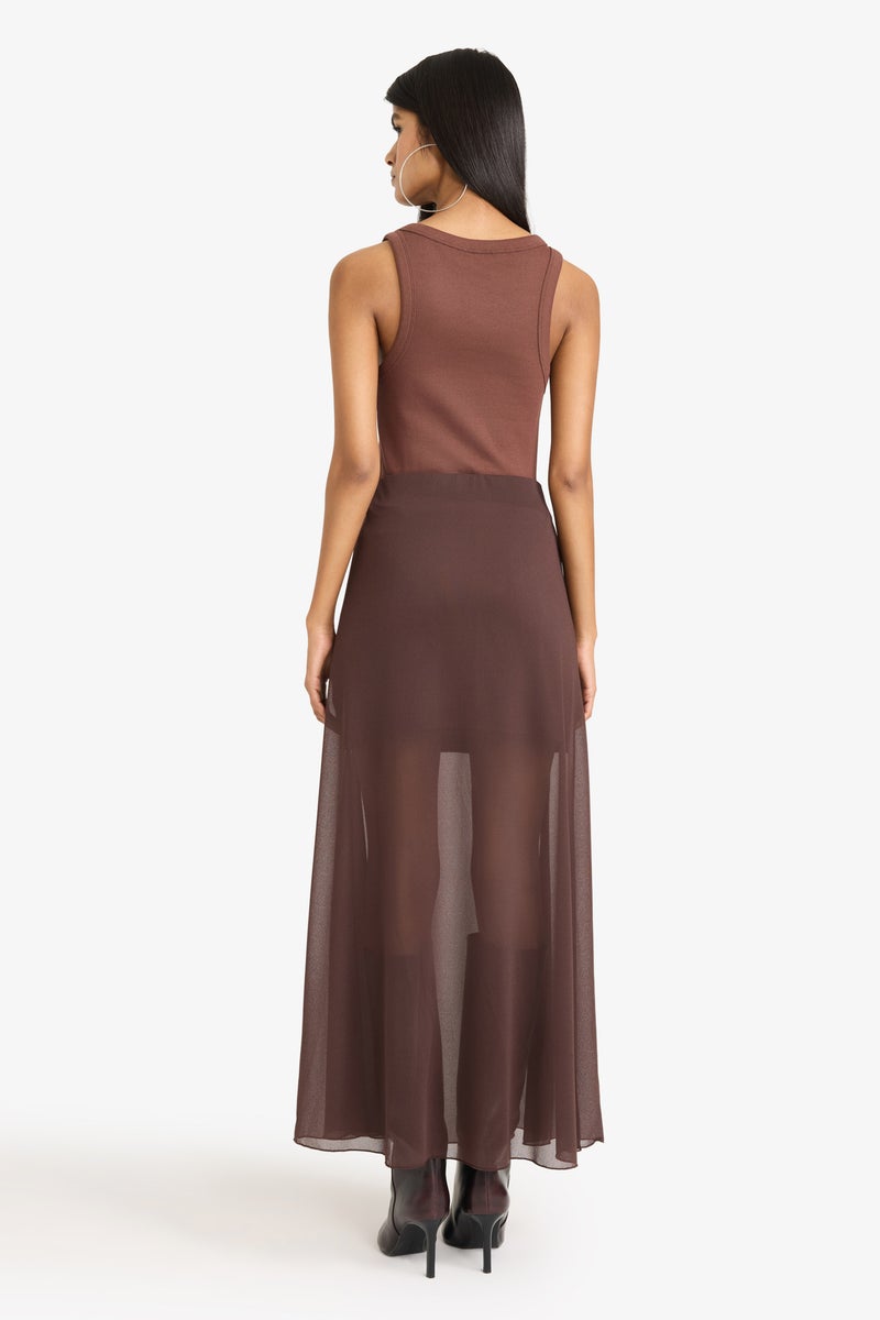 DeFacto Brown Woman A Cut Crepe Normal Waist Maxi Knitted Skirt Casual - Image 5